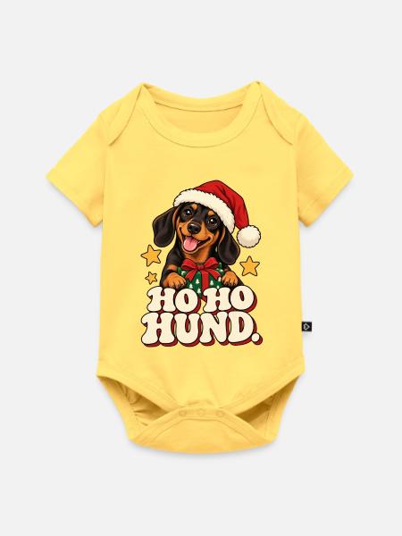 Ho Ho Hund Weihnachtsdesign - Baby Premium Kurzarmbody - Pastellgelb