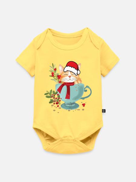 Katze mit Weihnachtsmütze  - Baby Premium Kurzarmbody - Pastellgelb