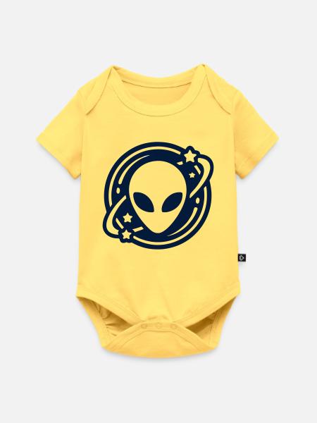 Alien Kopf Weltraum Logo - Baby Premium Kurzarmbody - Pastellgelb