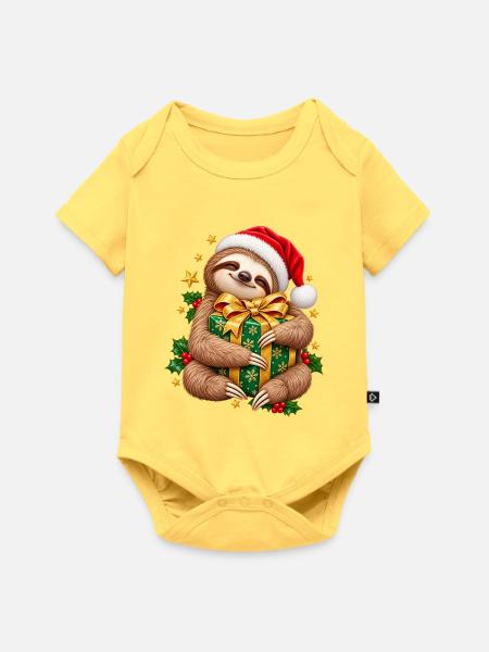 Weihnachtsfaultier Kuschelgeschenk - Baby Premium Kurzarmbody - Pastellgelb