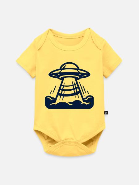 Ufo Alien Raumschiff Grafik - Baby Premium Kurzarmbody - Pastellgelb