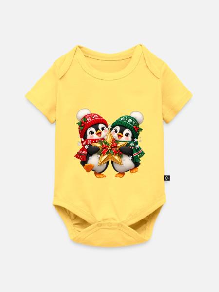 Zwei Pinguine Weihnachtstraum - Baby Premium Kurzarmbody - Pastellgelb
