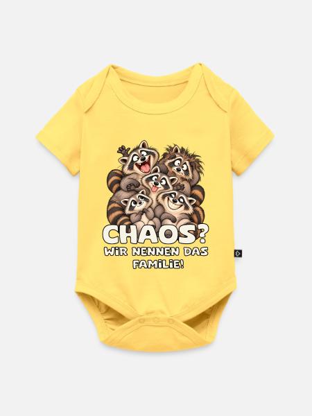 Chaotische Waschbärenfamilie - Baby Premium Kurzarmbody - Pastellgelb