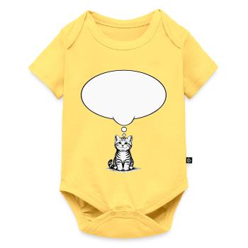 Katzenbaby sitzend mit Denkblase weiss - Baby Premium Kurzarmbody - Pastellgelb - Vorne