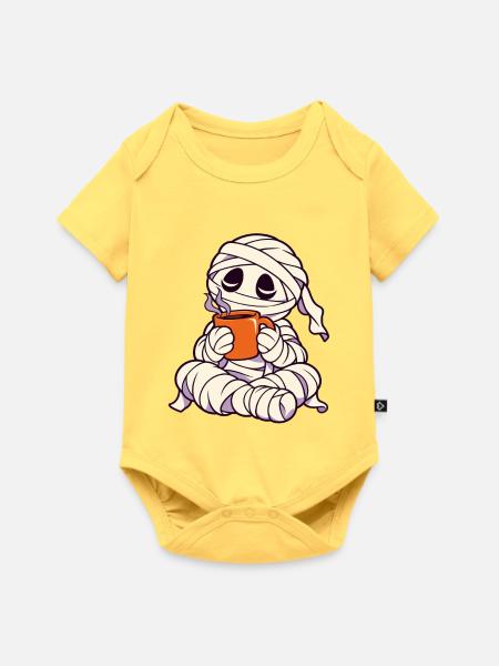Mumie mit Tee - Baby Premium Kurzarmbody - Pastellgelb