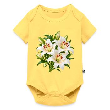 Weiße Lilien-Blumenstrauß-Kunst - Baby Premium Kurzarmbody - Pastellgelb - Vorne