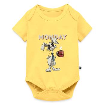 Montagshase mit Kaffee - Baby Premium Kurzarmbody - Pastellgelb - Vorne
