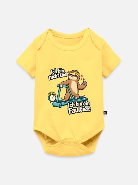 Faultier Spruch: Ich bin nicht faul - Baby Premium Kurzarmbody - Pastellgelb