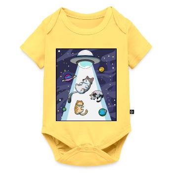 Katze UFO Entführung - Baby Premium Kurzarmbody - Pastellgelb - Vorne