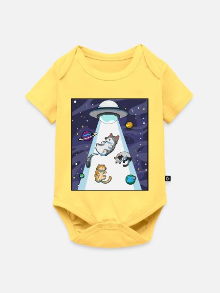 Katze UFO Entführung - Baby Premium Kurzarmbody - Pastellgelb