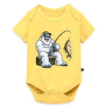 Fröhlicher Yeti beim Angeln – Lustiges Outdoor Mot - Baby Premium Kurzarmbody - Pastellgelb - Vorne
