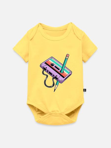 Retro-Kassette mit Stift-Duo - Baby Premium Kurzarmbody - Pastellgelb