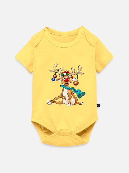 Rudolph Rentier mit Schal Weihnachtsdesign - Baby Premium Kurzarmbody - Pastellgelb