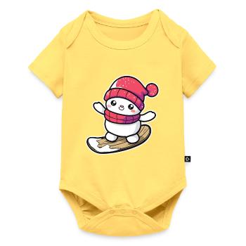 Cartoon Snowboard Schneemann - Baby Premium Kurzarmbody - Pastellgelb - Vorne