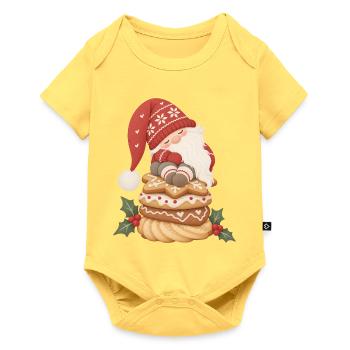 Schlafender Wichtel auf Weihnachtsplätzchen - Baby Premium Kurzarmbody - Pastellgelb - Vorne
