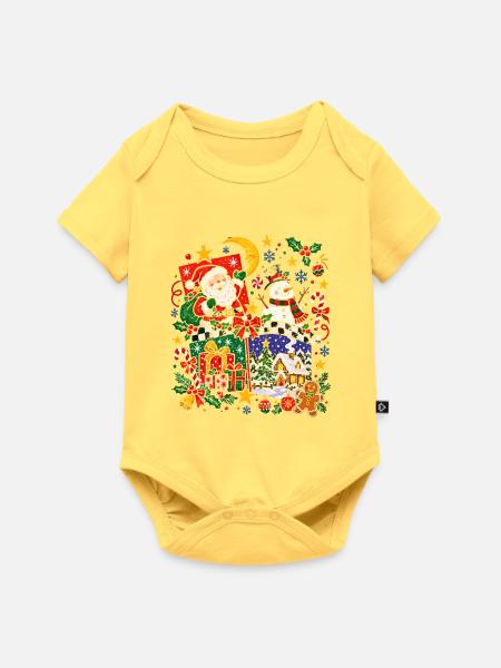 Festliche Weihnachtsszene mit Geschenken - Baby Premium Kurzarmbody - Pastellgelb