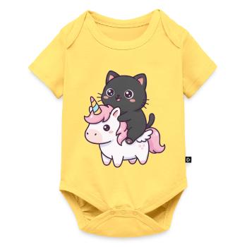 Katze auf Einhorn - Baby Premium Kurzarmbody - Pastellgelb - Vorne