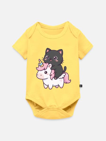 Katze auf Einhorn - Baby Premium Kurzarmbody - Pastellgelb