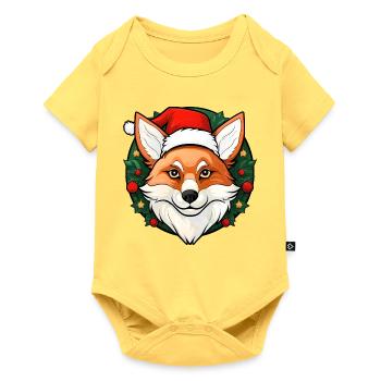 Fuchs Weihnachtsmann - Baby Premium Kurzarmbody - Pastellgelb - Vorne