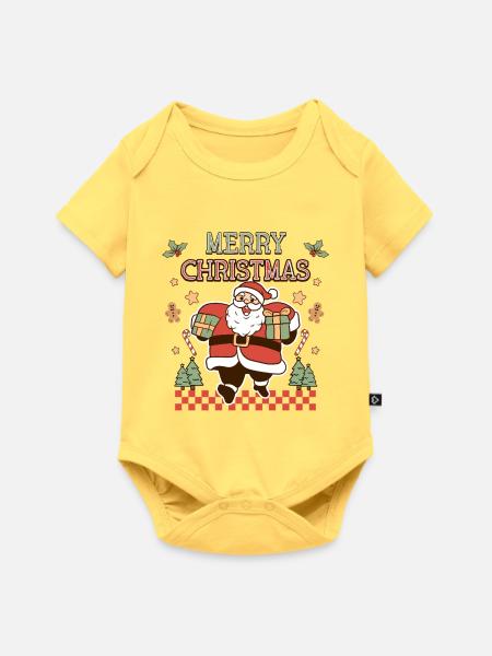 Merry Christmas Weihnachtsmann Retro Geschenk - Baby Premium Kurzarmbody - Pastellgelb