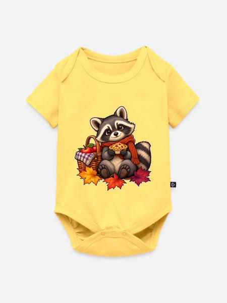 Herbst-Waschbär-Picknick - Baby Premium Kurzarmbody - Pastellgelb