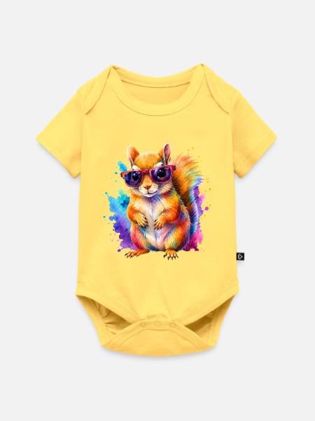 Süßes Eichhörnchen mit Sonnenbrille - Baby Premium Kurzarmbody - Pastellgelb