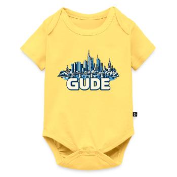 Blauer Frankfurter Skyline Stadtgrafik GUDE - Baby Premium Kurzarmbody - Pastellgelb - Vorne