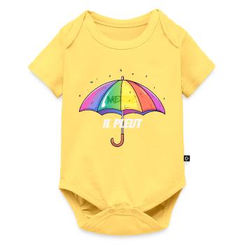 Il Pleut – Frecher Regenschirm im Regenbogenlook - Baby Premium Kurzarmbody - Pastellgelb - Vorne