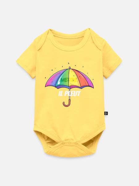 Il Pleut – Frecher Regenschirm im Regenbogenlook - Baby Premium Kurzarmbody - Pastellgelb