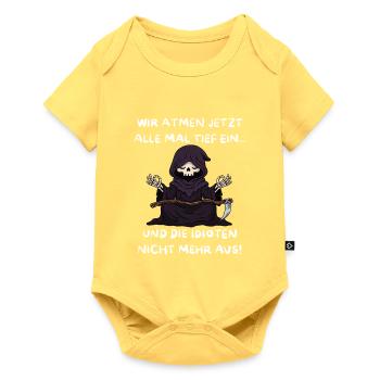 Tief Durchatmen Sensenmann Spruch Schwarzer Humor - Baby Premium Kurzarmbody - Pastellgelb - Vorne