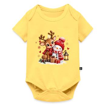 Winterfreunde Reh Schneemann - Baby Premium Kurzarmbody - Pastellgelb - Vorne
