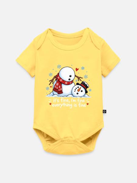 Lustiger Schneemann Frohe Weihnachten Winter-Schnee - Baby Premium Kurzarmbody - Pastellgelb
