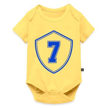 Blaues Sieben Shield Emblem - Baby Premium Kurzarmbody - Pastellgelb - Vorne
