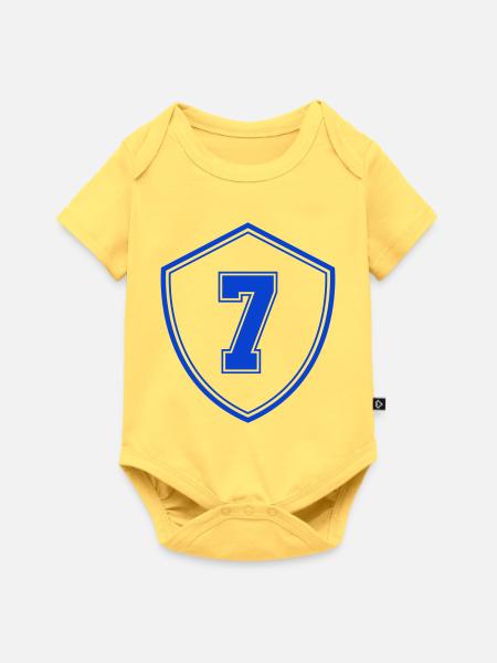 Blaues Sieben Shield Emblem - Baby Premium Kurzarmbody - Pastellgelb