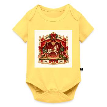 Weihnachts-Schaukelpferde-Spielzeugtheater - Baby Premium Kurzarmbody - Pastellgelb - Vorne