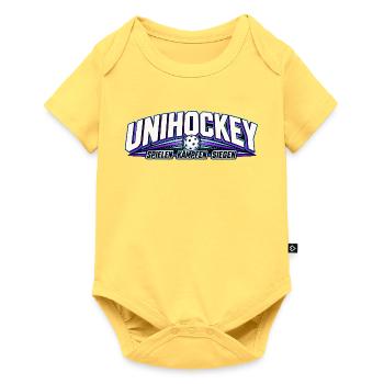 Unihockey NeonLogo Kraftvoll - Baby Premium Kurzarmbody - Pastellgelb - Vorne