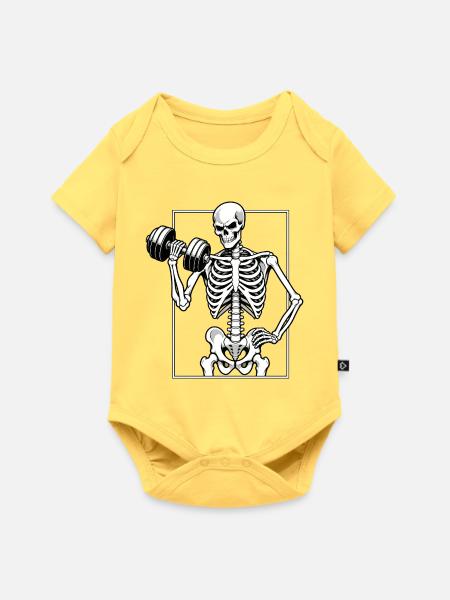 Skelett beim Hanteltraining - Baby Premium Kurzarmbody - Pastellgelb