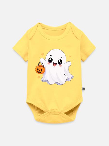 Süßer Kawaii Geist mit Kürbis - Baby Premium Kurzarmbody - Pastellgelb