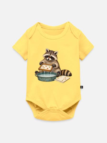 Waschbär schöpft Papier - Baby Premium Kurzarmbody - Pastellgelb