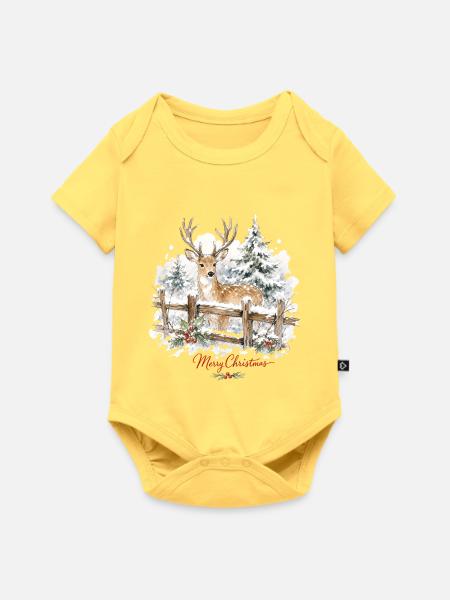 Weihnachtsrentier im Schnee - Baby Premium Kurzarmbody - Pastellgelb