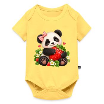 Süßer Panda mit Erdbeere - Baby Premium Kurzarmbody - Pastellgelb - Vorne