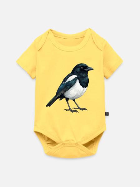 Elster – Vogelillustration - Baby Premium Kurzarmbody - Pastellgelb