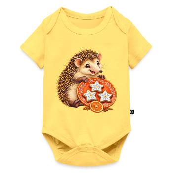 Fröhlicher Tenrek mit Orangenstern-Backteller - Baby Premium Kurzarmbody - Pastellgelb - Vorne