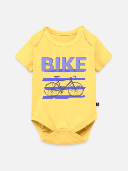 Fette Fahrradgrafik mit lila Streifen - Baby Premium Kurzarmbody - Pastellgelb