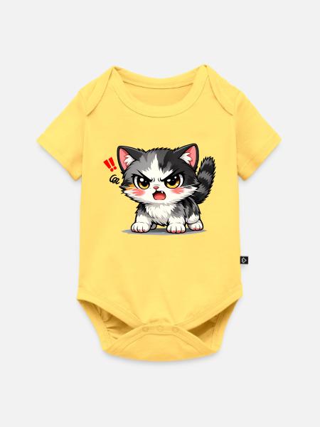 Wütendes Kawaii-Kätzchen - Baby Premium Kurzarmbody - Pastellgelb