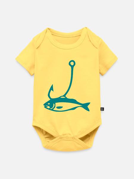 Fisch und Haken Minimalline - Baby Premium Kurzarmbody - Pastellgelb