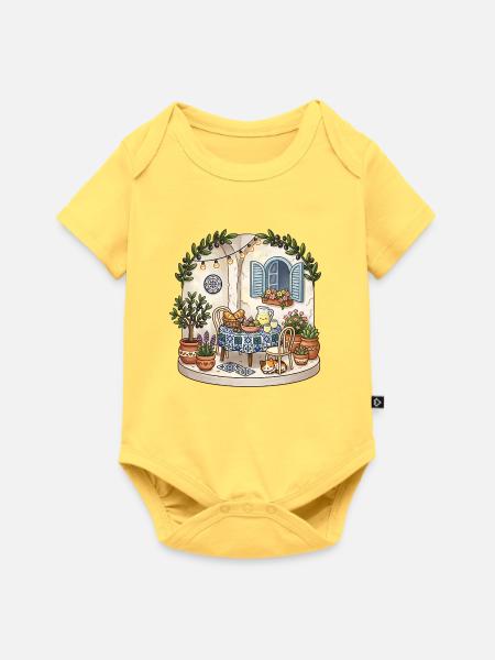 Mediterrane Frühstücksstimmung - Baby Premium Kurzarmbody - Pastellgelb