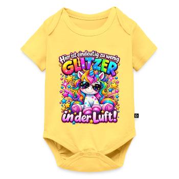 Glitzerndes Einhorn mit Sonnenbrille - Baby Premium Kurzarmbody - Pastellgelb - Vorne