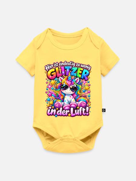 Glitzerndes Einhorn mit Sonnenbrille - Baby Premium Kurzarmbody - Pastellgelb
