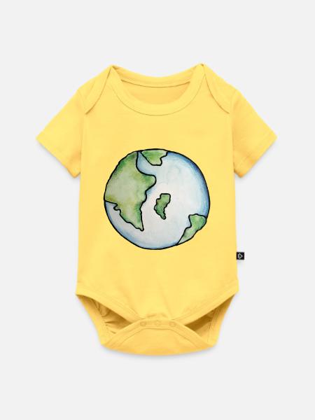 Aquarell-Erdkugel-Druck - Baby Premium Kurzarmbody - Pastellgelb